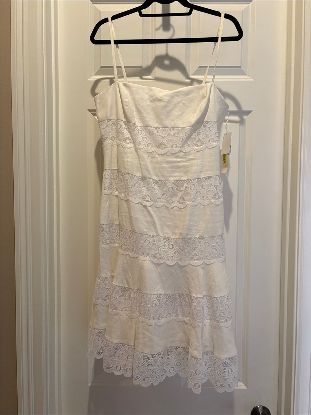 Maggy London White Lace Tiered Dress- 100% linen